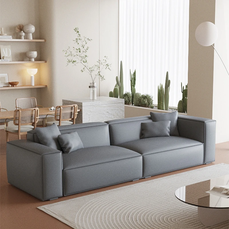 Italian minimalist tofu sofa silicone leather Nordic living room small apartment three four people straight square sofa