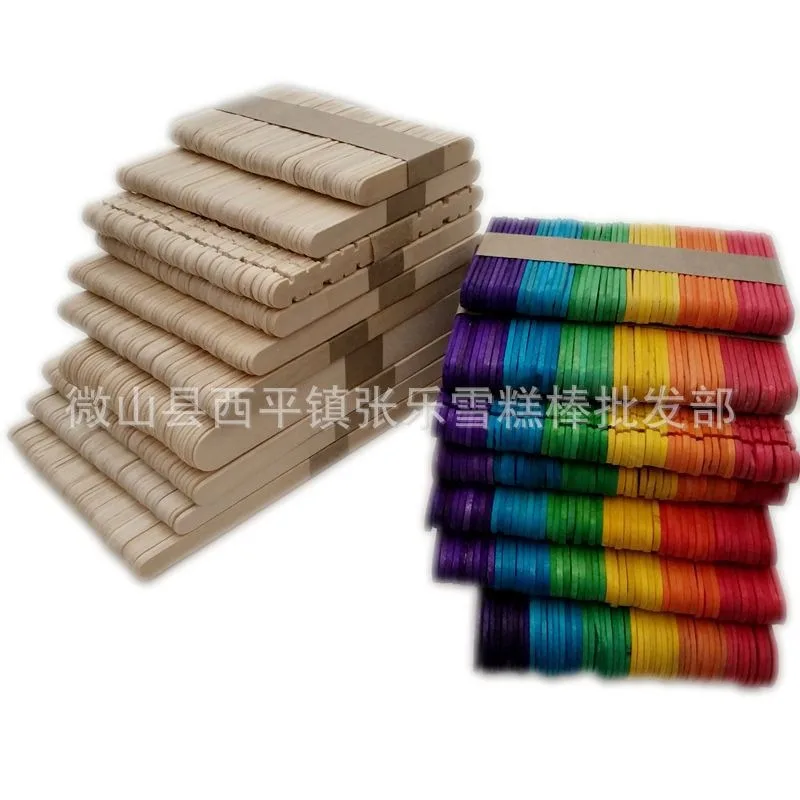 100pcs Natural Wooden Ice Cream Popsicle Sticks Wood Stick Spoon Hand Art Cube Lollipop Cake Tools 93mm