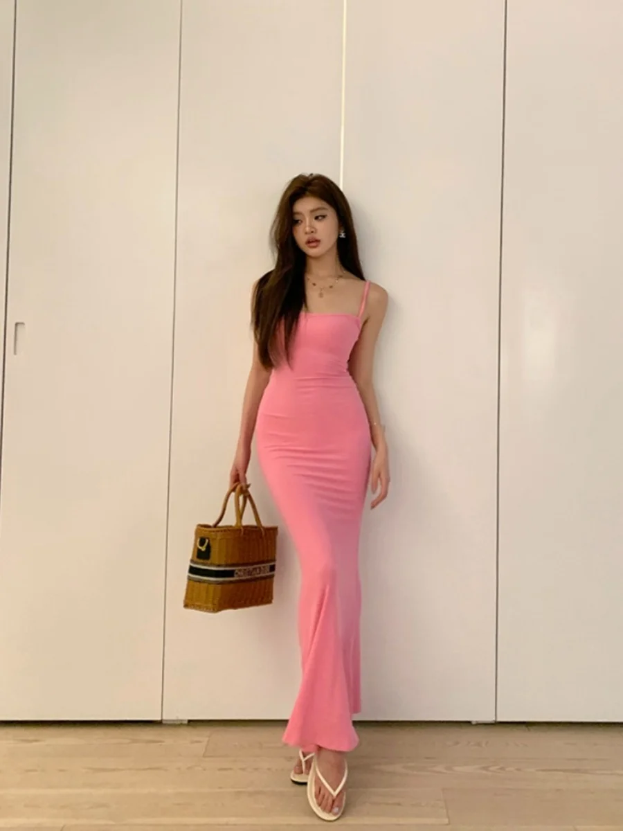 Kardaian Lente Zomer Sexy Pittig Afslanken Bla Strapl Lange Dr Dames Dr Hoge Taille Modale Vezel 92% Spandex 8%