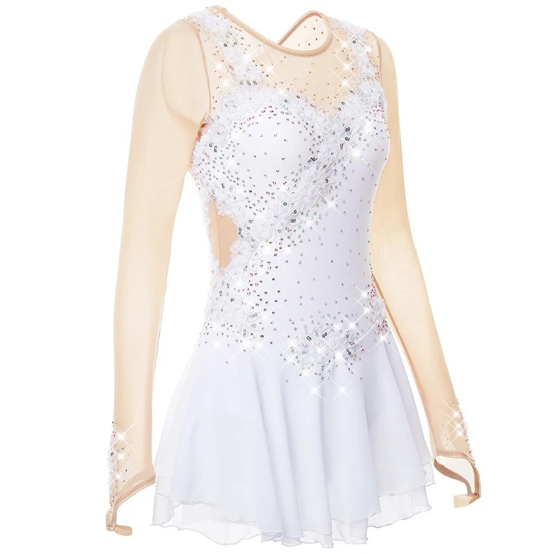 Adult Kid Performance Flower Lace Ballet Rhythmic Gymnastics Competition Leotard Ice Figure Skating Dress White Dance Costume