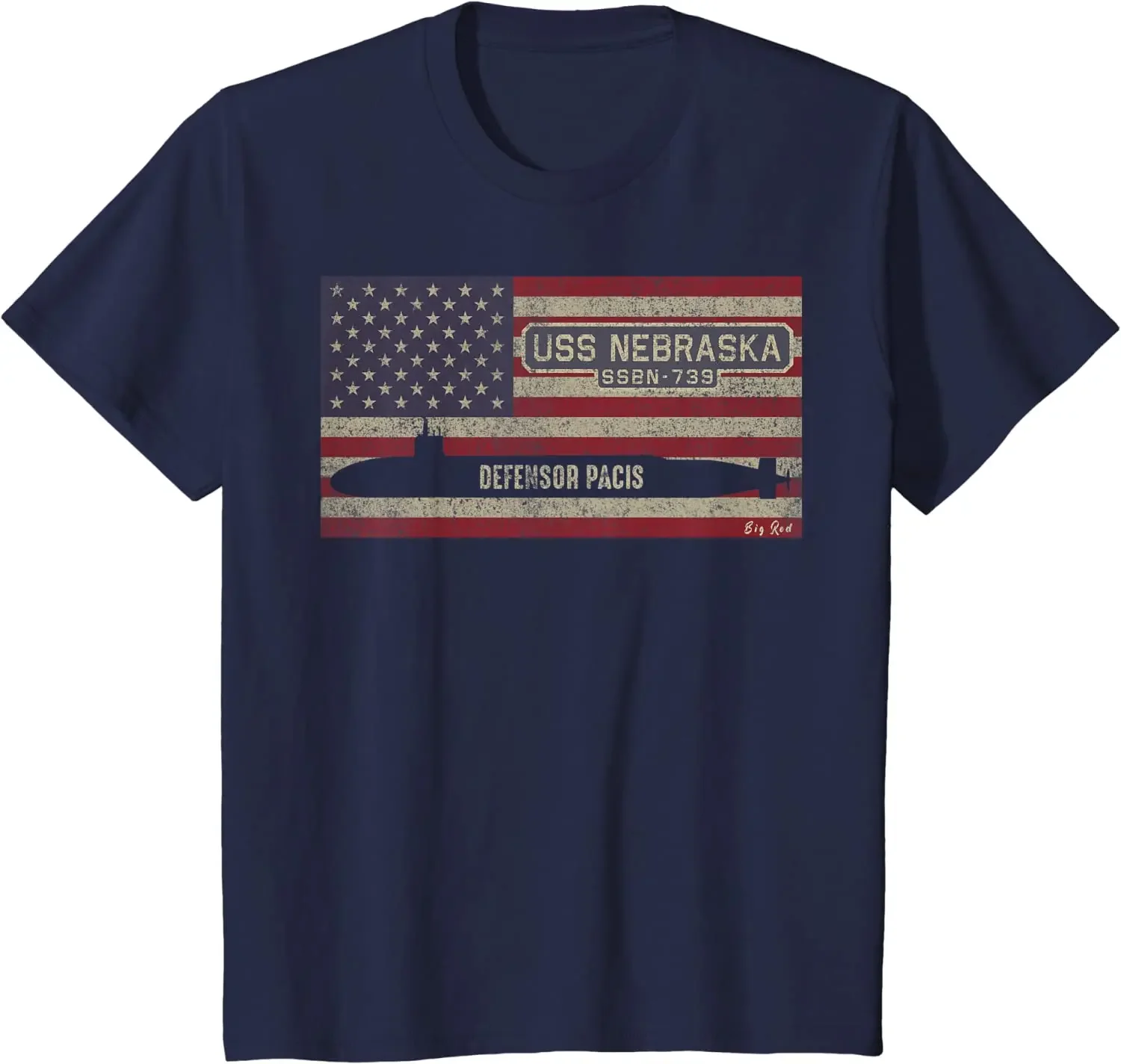 Retro American Flag SSBN-739 USS Nebraska Submarine T Shirt New 100% Cotton Short Sleeve O-Neck T-shirt Casual Mens Top