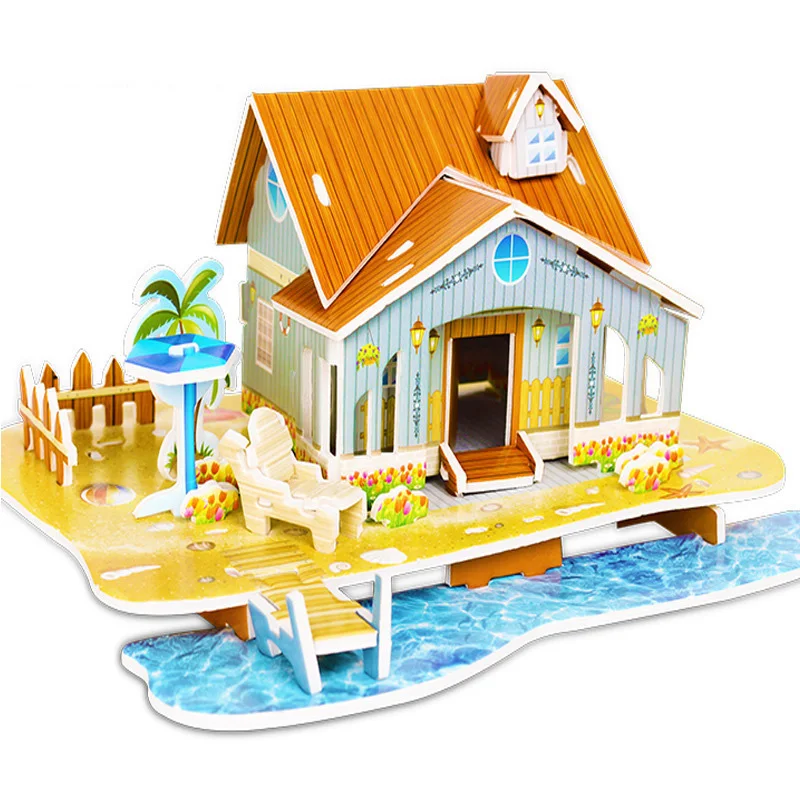 Cartoon Three-Dimensional Puzzle Children\'s Handmade DIY Toys Paper Card Villa Building Model Desktop Decoration