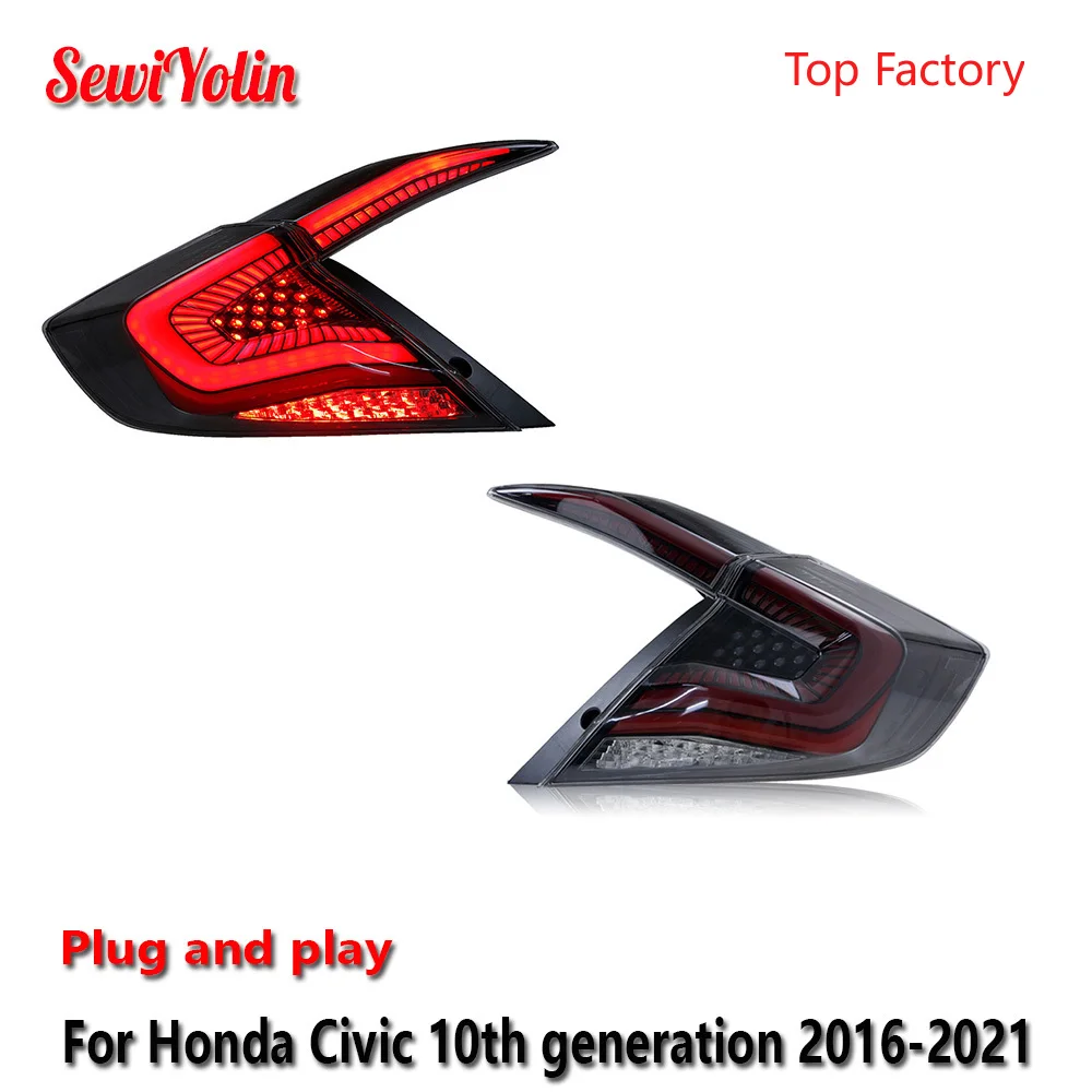 

Автомобильные светодиодные задние фонари в сборе для Honda Civic 10-го поколения 2016-2021, авто противотуманные фары DRL, стоп-сигнал поворота Plug and Play