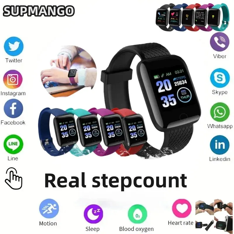 116plu Real Stepcount Smart Watch Multi Função Step Connected Smart Watch para homens e mulheres adequado para e Android