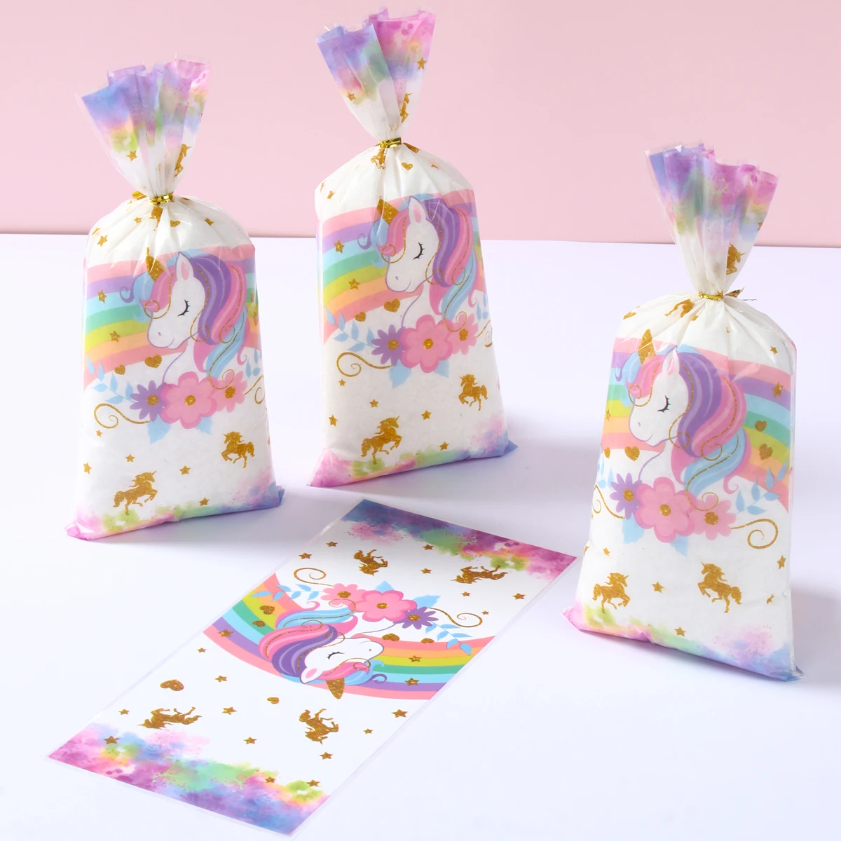 25/50/100szt Jednorożec Torebka na cukierki Torebki do pakowania prezentów Tęczowy jednorożec Dekoracja urodzinowa Prezent Torebka na cukierki Baby Shower Party Supplies — zdjęcie 4