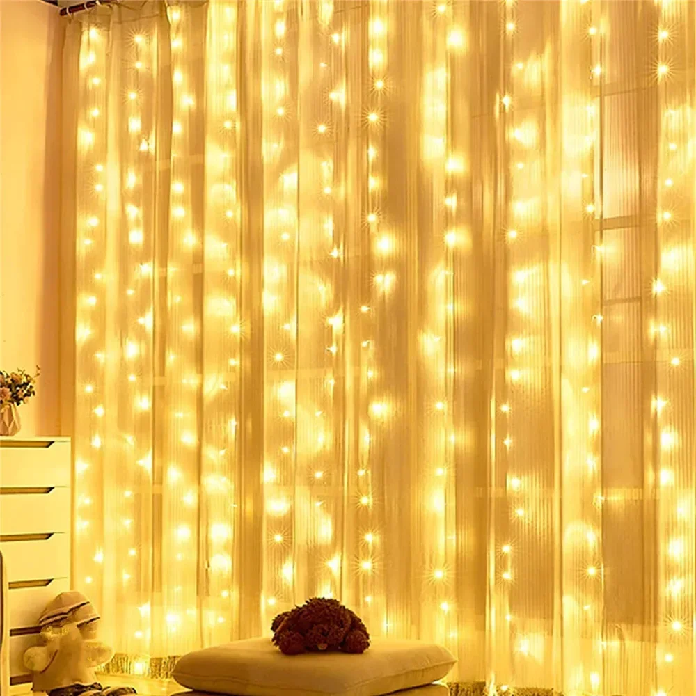 Christmas Halloween 8 Mode LED Curtain Fairy String Lights Battery Power Outdoor Bedroom wedding Autumn Home Decor Indoor
