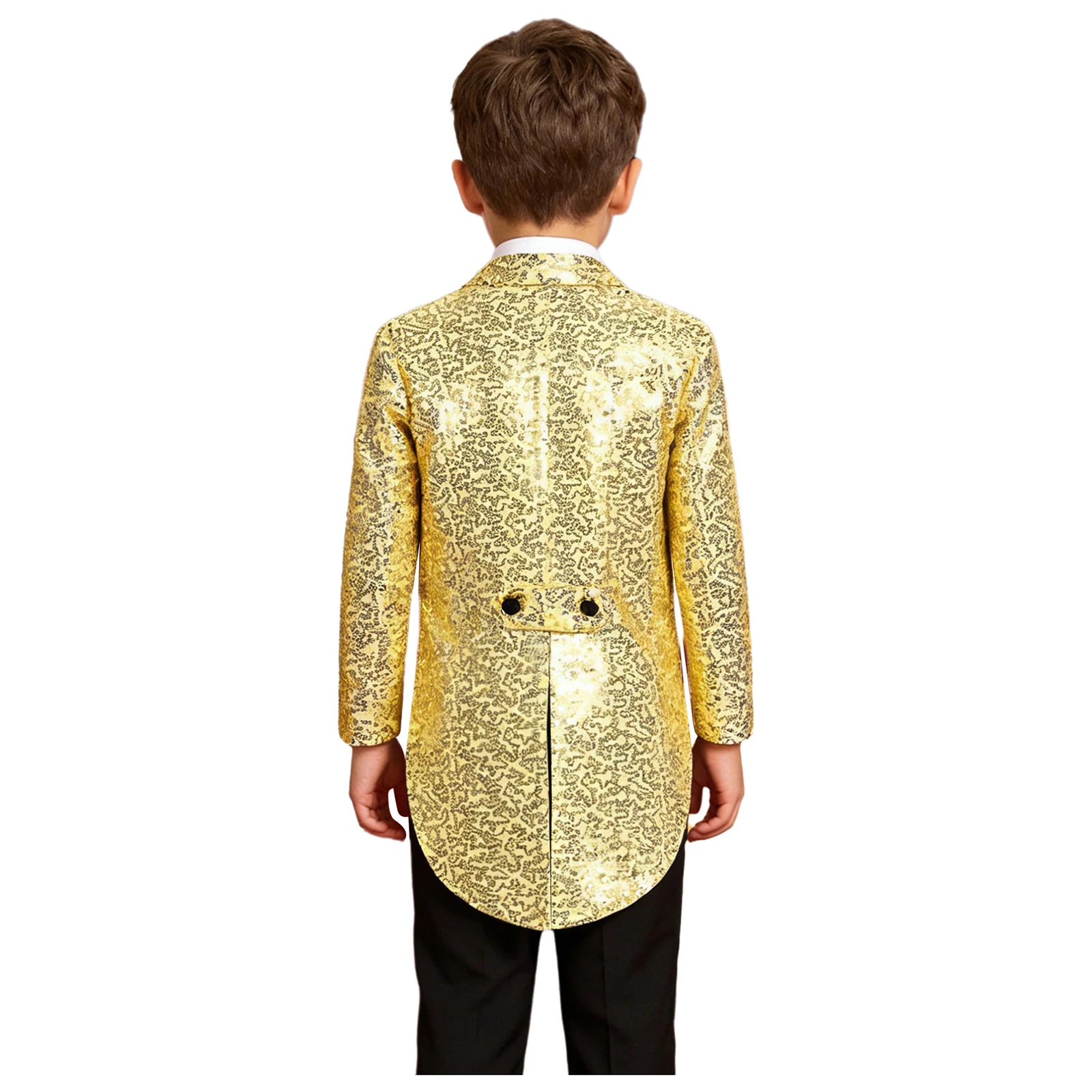 Children Boys Long Sleeve Sequin Jazz Blazer Tuxedo Coat Magic Circus Shows Prince Carnival Party Dance Costume Gentleman Suit