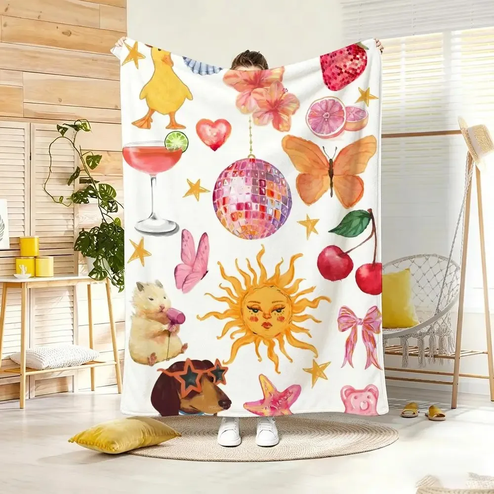 Retro sticker collage Throw Lightweight  Flannel Blanket Soft Skin-friendly for Summer Cooling