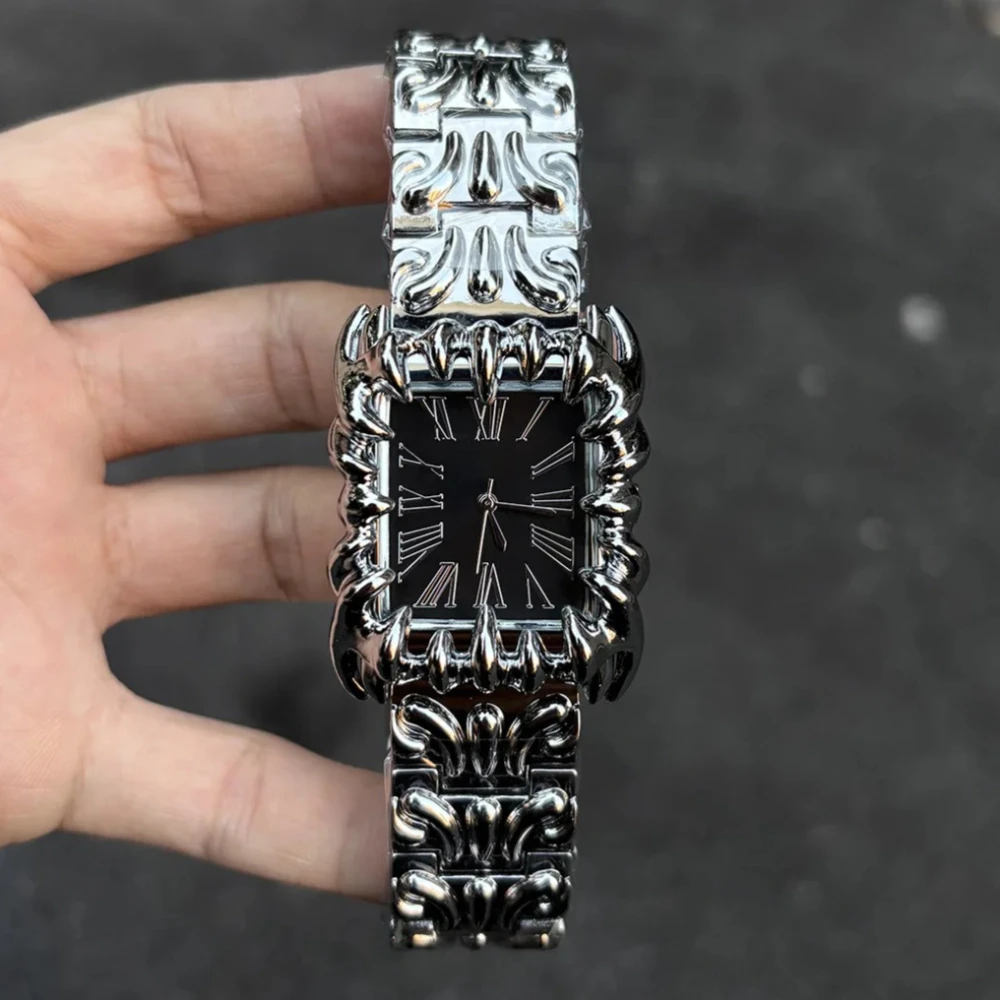 

Creative Quartz Watches Men Square Y2k Silver Black Demon Claw Design Alabaster IndustriesDevil Top Unique Male Clocks Relogio