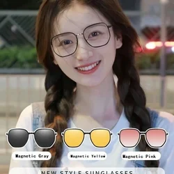 COHK Custom Women Magnetic Sunglasses Polarized Retro Round Fashion Optical Eyeglasses Frame With Clip 3Pcs Sun Glasses Polaroid