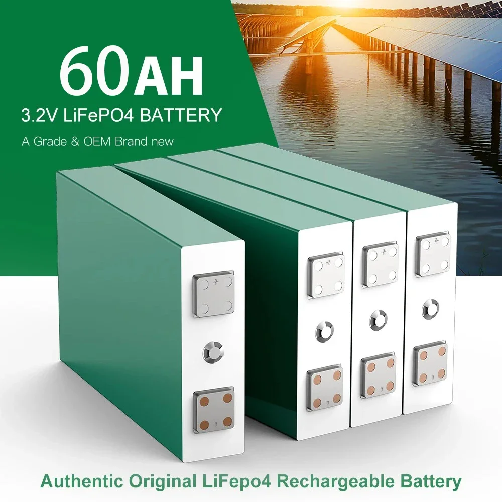 Lifepo4 Battery 3.2V 60Ah Rechargeable Batteries Cell Grade A for DIY 24V Power Solar Home Energy Storage Electric RV Batteries