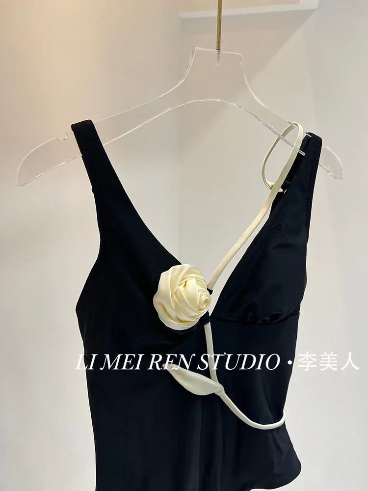 New handmade three-dimensional flower V-neck camisole one-piece swimsuit