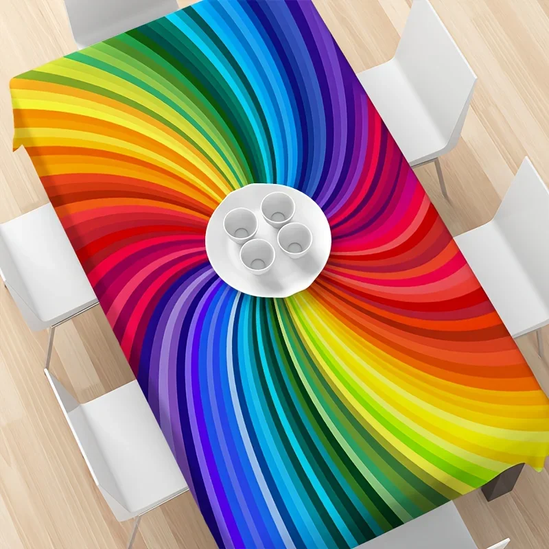 1pc Rainbow Vortex Tablecloth, with vibrant colors that are eye-catching, suitable for decorating the family dining table.xzj