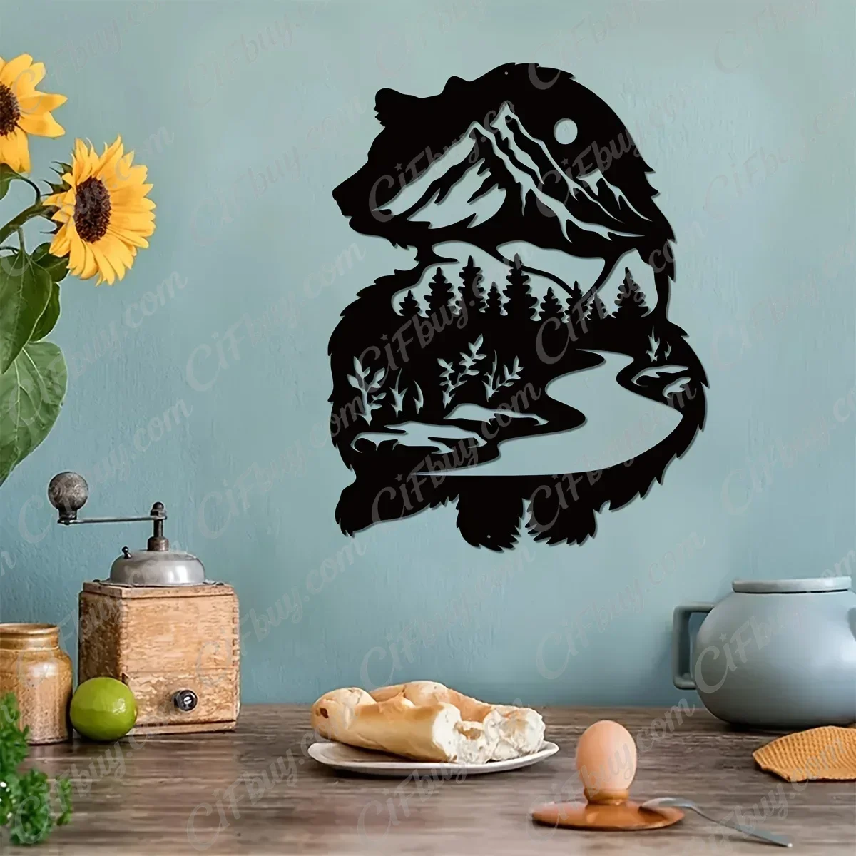 CIFbuy Bear With Forest Metal Wall Art Iron Hanging Sign Wildlife Nature Home Decor Rustic Gift Ornament