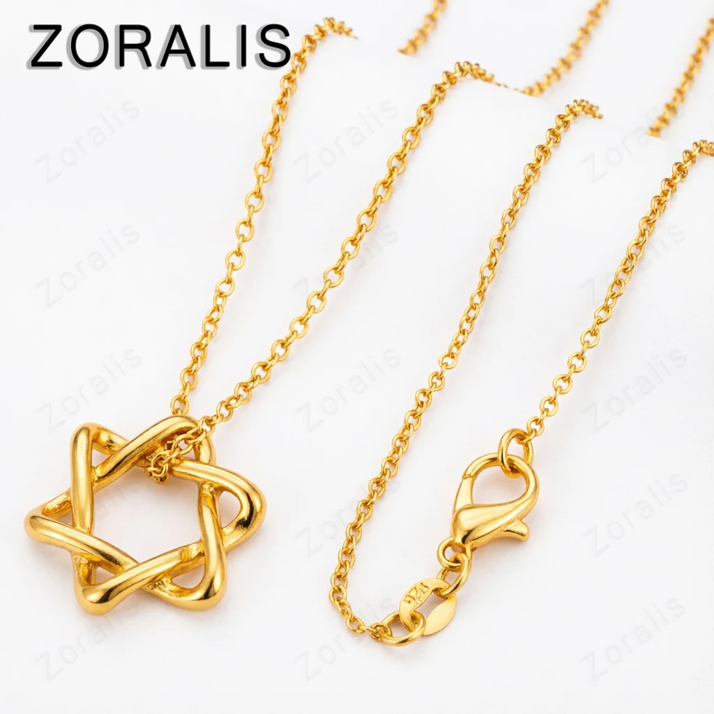 18K Gold Woman Man 16/18/20/22/24/26/28/30 Inch Chain Star Of David Pendant Necklace Fashion Wedding Birthday Jewelry