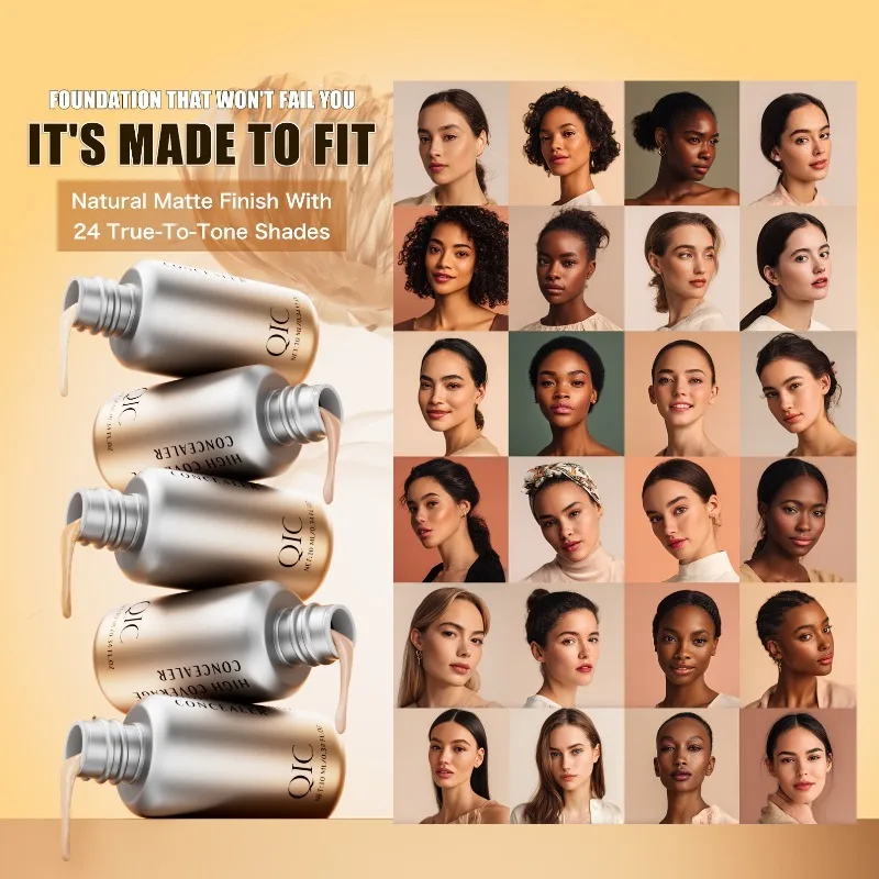 خافي عيوب سائل زجاجة صغيرة، كريم أساس بتغطية كاملة للوشم وندبات حب الشباب والهالات السوداء، مكياج مرطب غير كعكي 5 ألوان