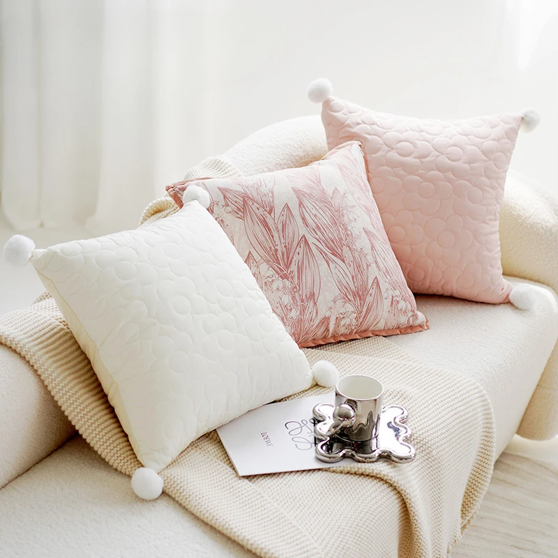 Pink Cushion Cover French Simple Creamy Sweet Small Fresh Soft High-end Bedroom Sofa Waist Home Hotel Decoration All-match 2023