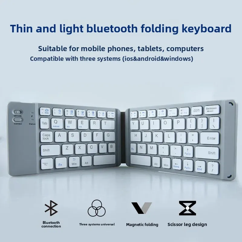 Foldable Bluetooth Wireless Keyboard Compatible with iPad Phone Tablet Portable Rechargeable Silent Dual-Fold Magic