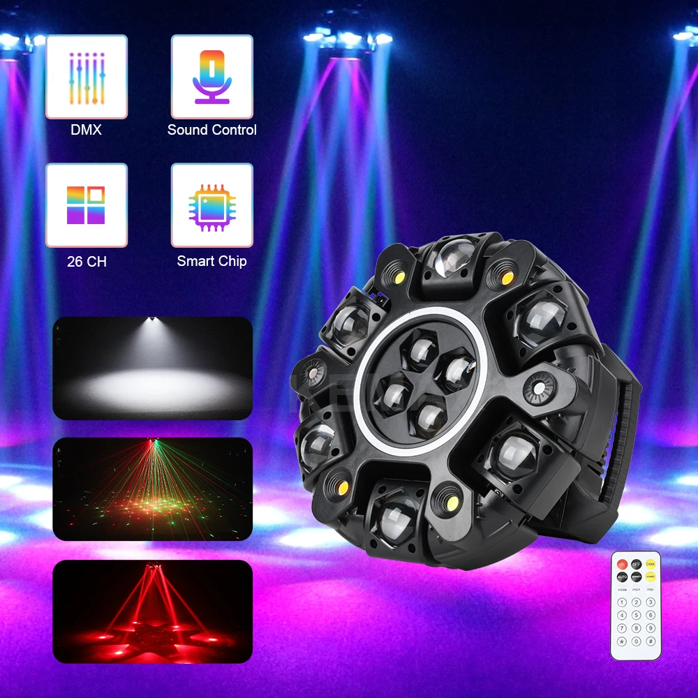 

150W Moving Head Light 6-Arm Remote Control LED Beam Bee Eye Disco DJ Mobile Stage Effect Lights for Concert Theater Club Party