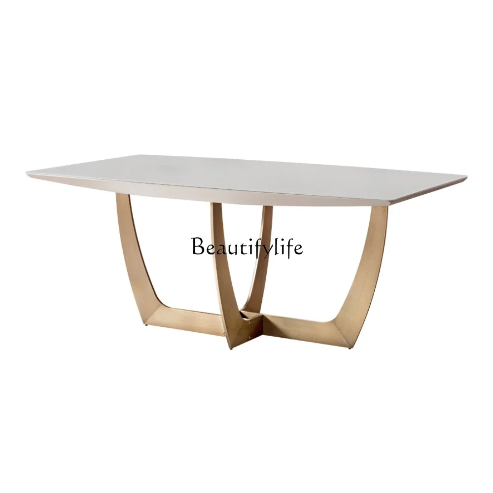 02ls 18Italian minimalist high-end modern simple rectangular dining table glass countertop tempered