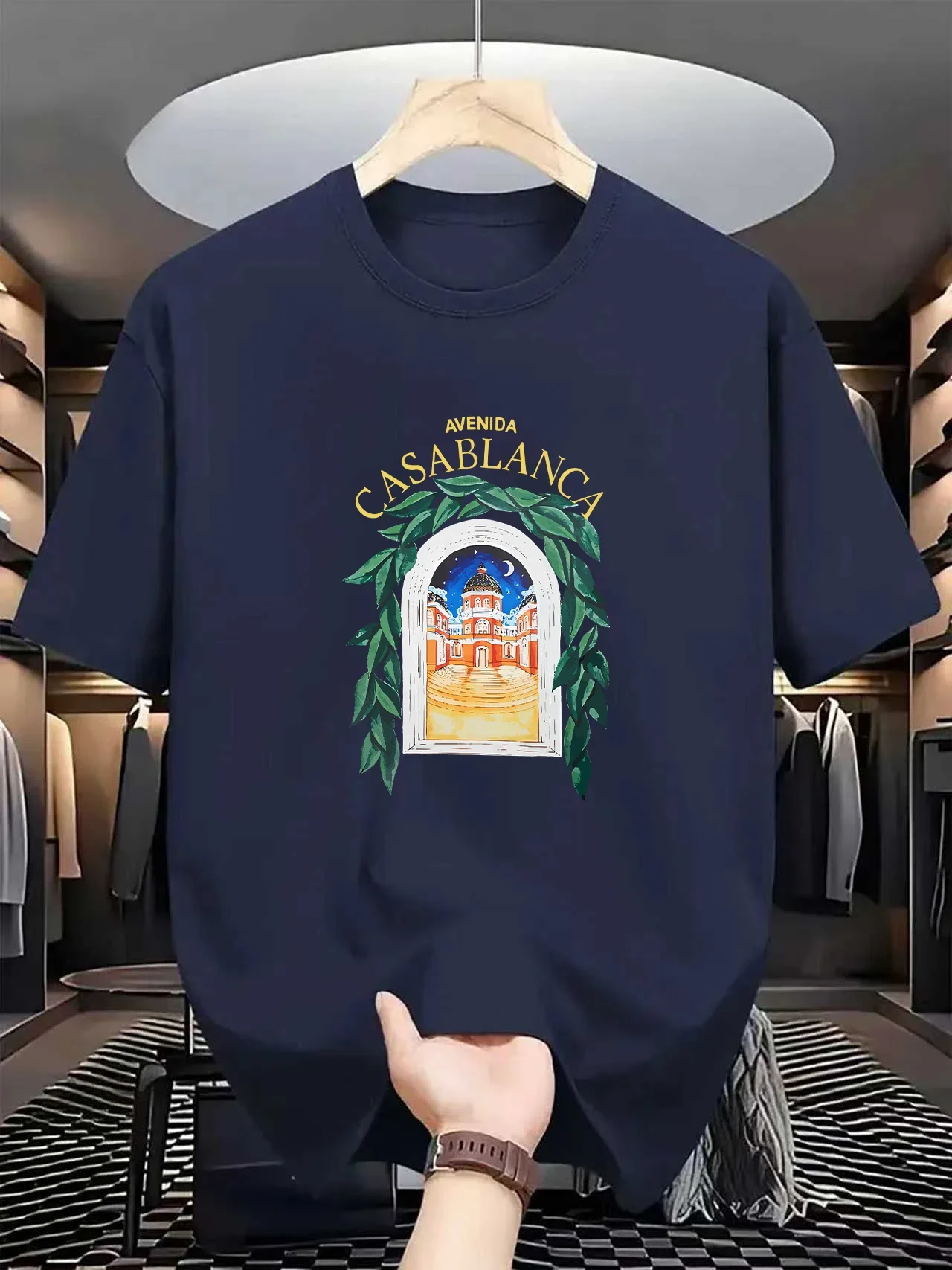 Mais novo slim fit respirável masculino impresso camiseta ternos para descansar em casa, temas de desenhos animados, moda de rua e uso diário