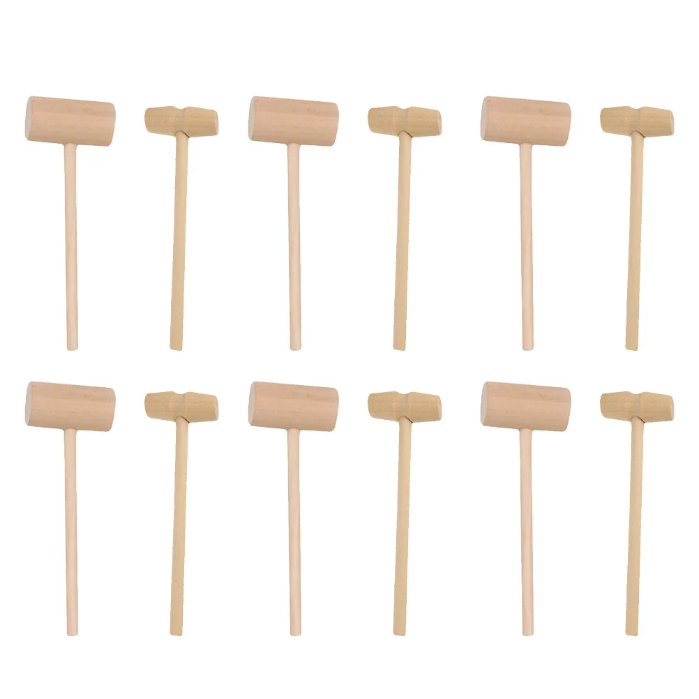 12 Pcs Solid Wood Hammer Toy Kids Mallets Cake Hammers Multifunction Wooden Child