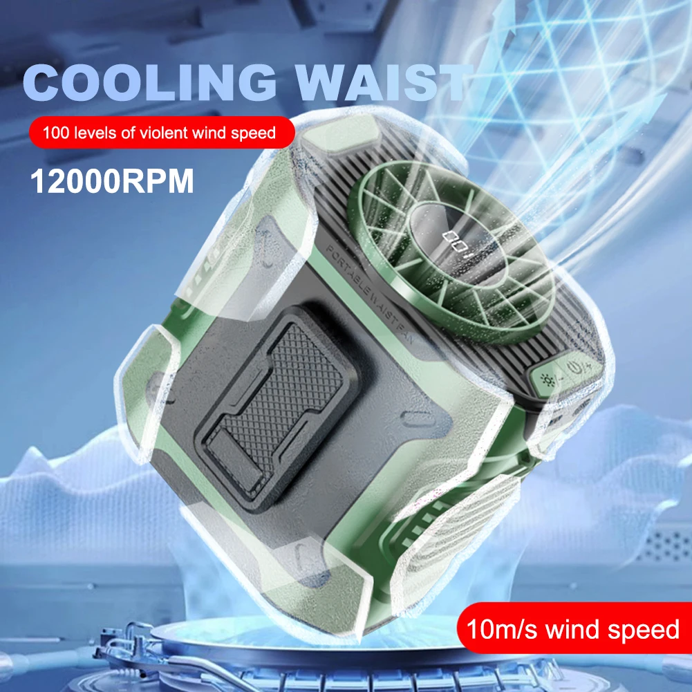 3600mAh Portable Outdoor Waist Fan Hanging Neck Strong Wind with Power Bank LED Lighting for Emergency Sports Outdoor Working
