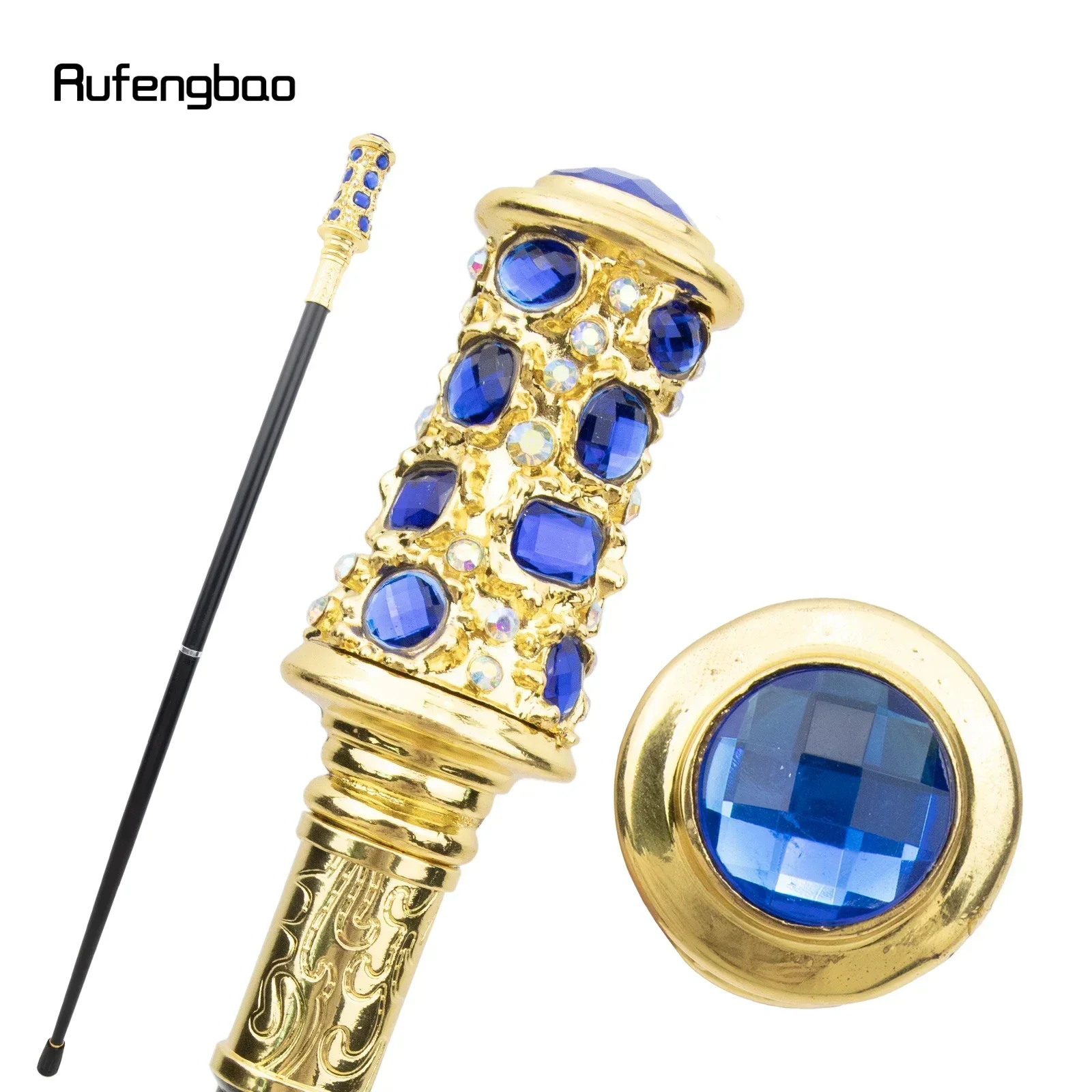 Blauer künstlicher Diamant-goldener Gehstock, modischer dekorativer Gehstock, Gentleman-Performance-Bühnenstock, 93 cm