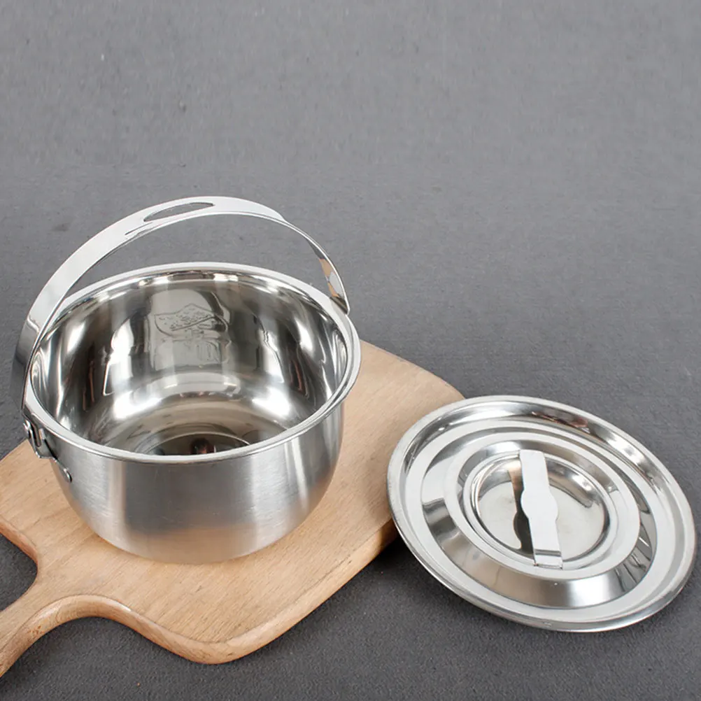 

Lard Basin with Handle Stainless Steel Bowl Metal Lid Kitchen Multi-use Mixing Lidded Basins Silver Container