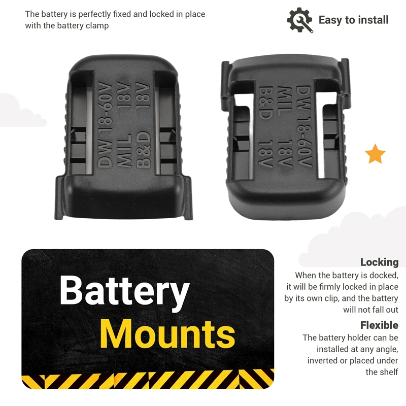 6Pcs Battery Mounts Battery Storage Rack Holder Protection Hanger for Box 18V 20V Battery-A49I