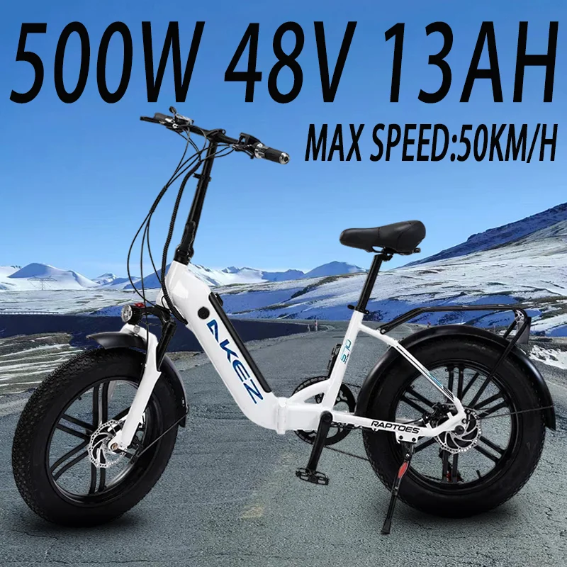 Electric Bicycle AKEZ 500W 48V13AH Motor Battery Adult Electric lithium battery bike 20-inch Tire Foldable Urban Commuter e-bike