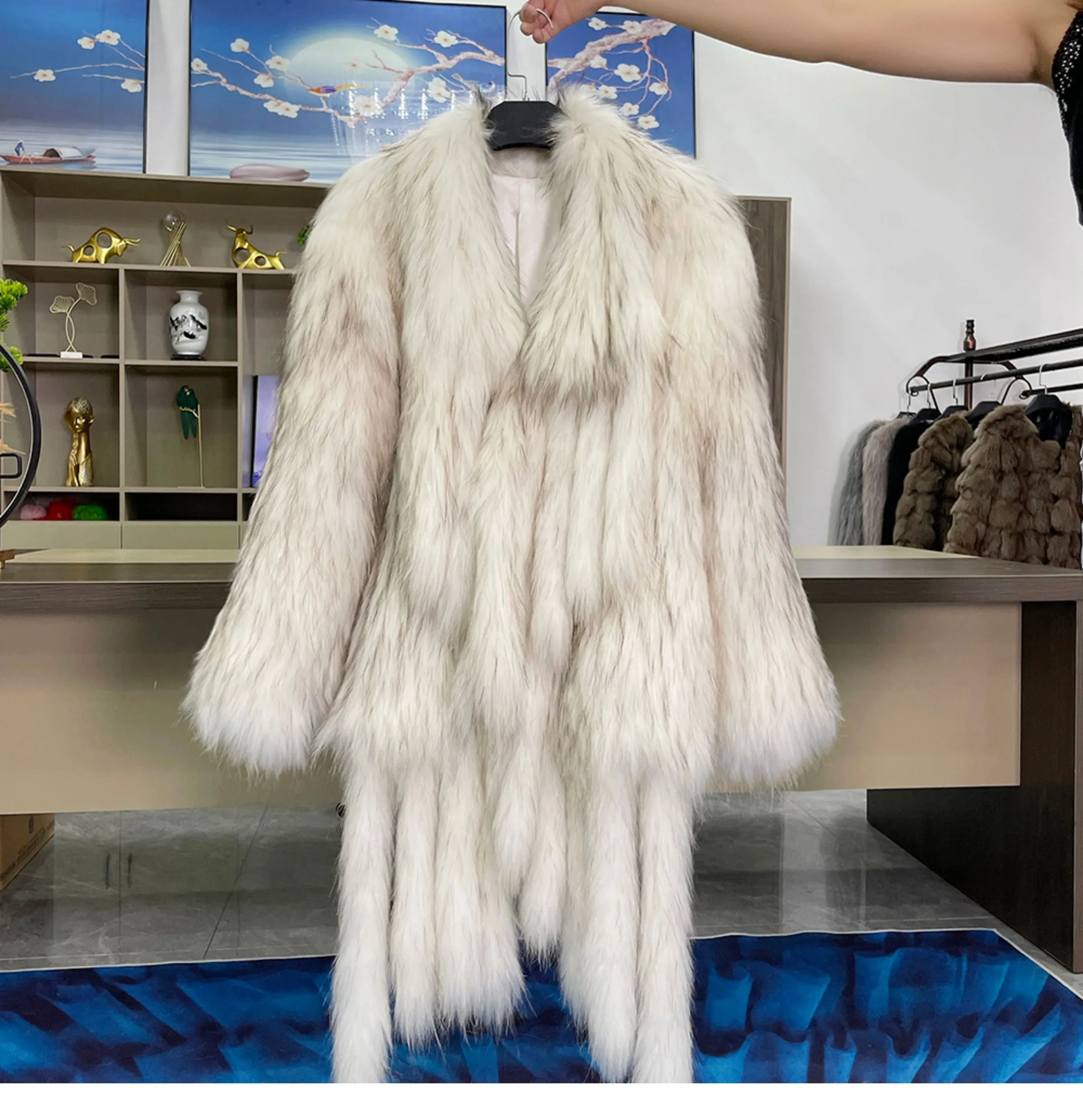 

2024 New Autumn Imported Raccoon Fur Young Fur Coat For Women Whole Leather Braided Mid-length Tassel Winter