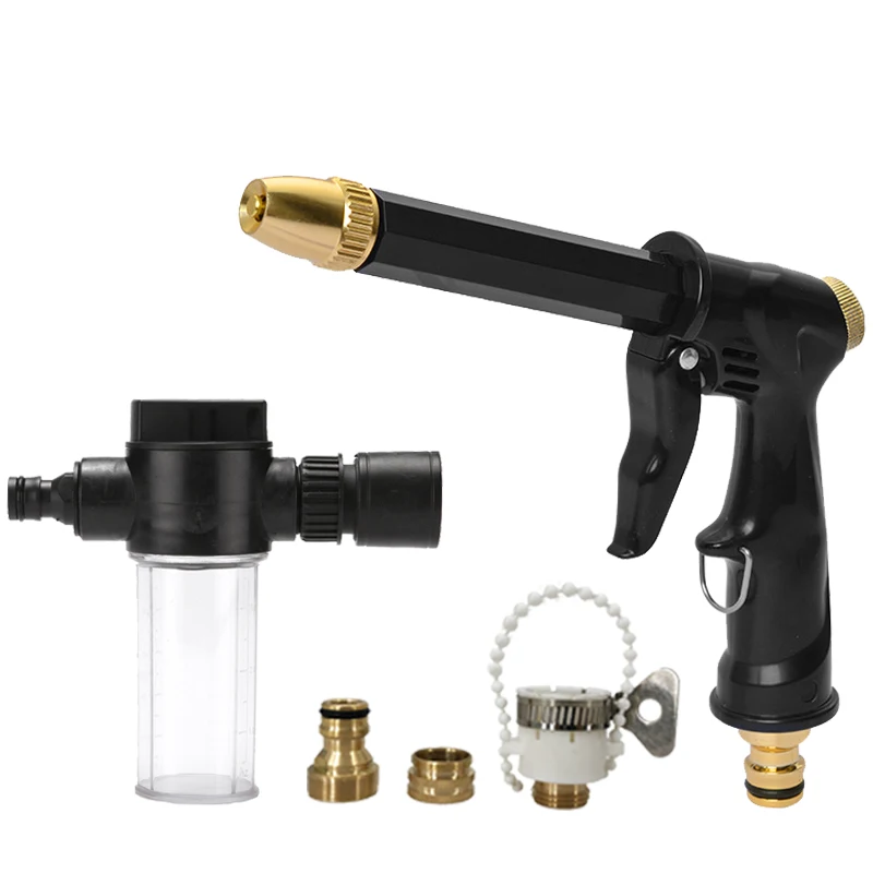 Verstellbare Sprühpistole mit Messinganschlüssen, Schaumtank und Adapter-Set, Autowasch- und Gartenbewässerungspistole