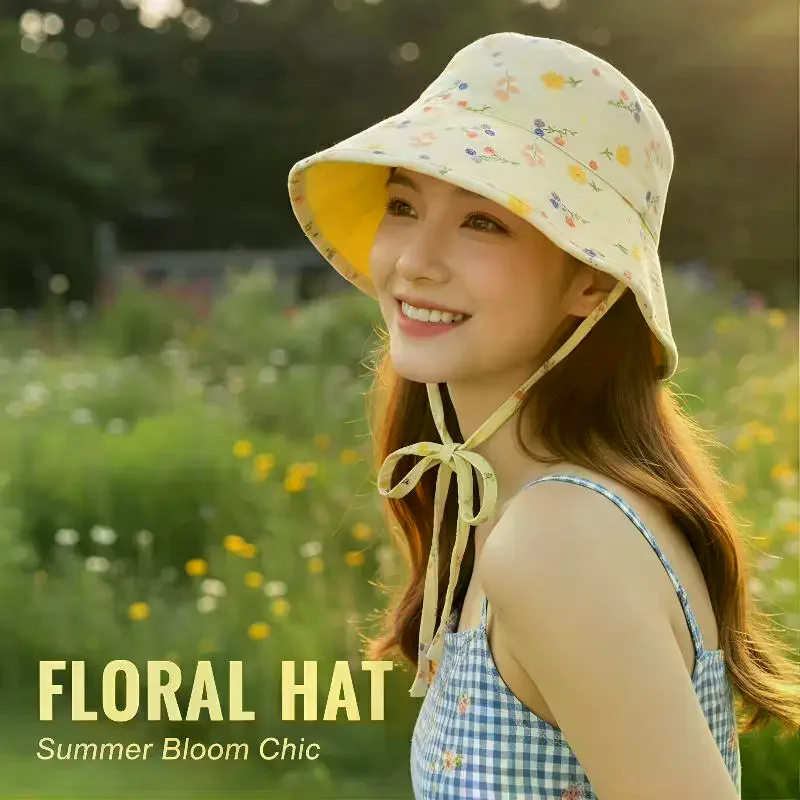 Floral Reversible Bucket Hat Women Sunhat uv차단 шляпа женская от солнца Gorros para el sol de mujer Wide Brim Cap zomer pet dames