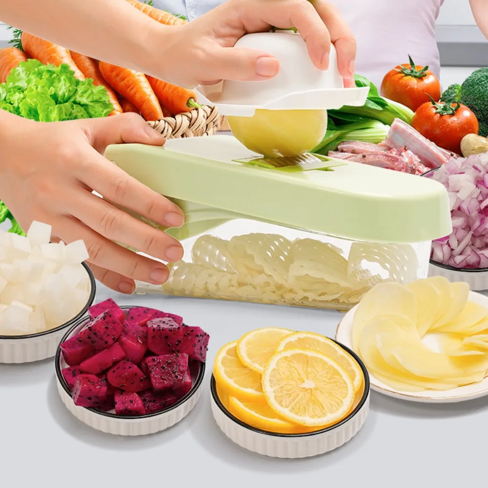 

Multifunctional Vegetable Chopper for Dicing Slicing Grating Onions Potatoes Carrots All in One Kitchen Cutter Tool