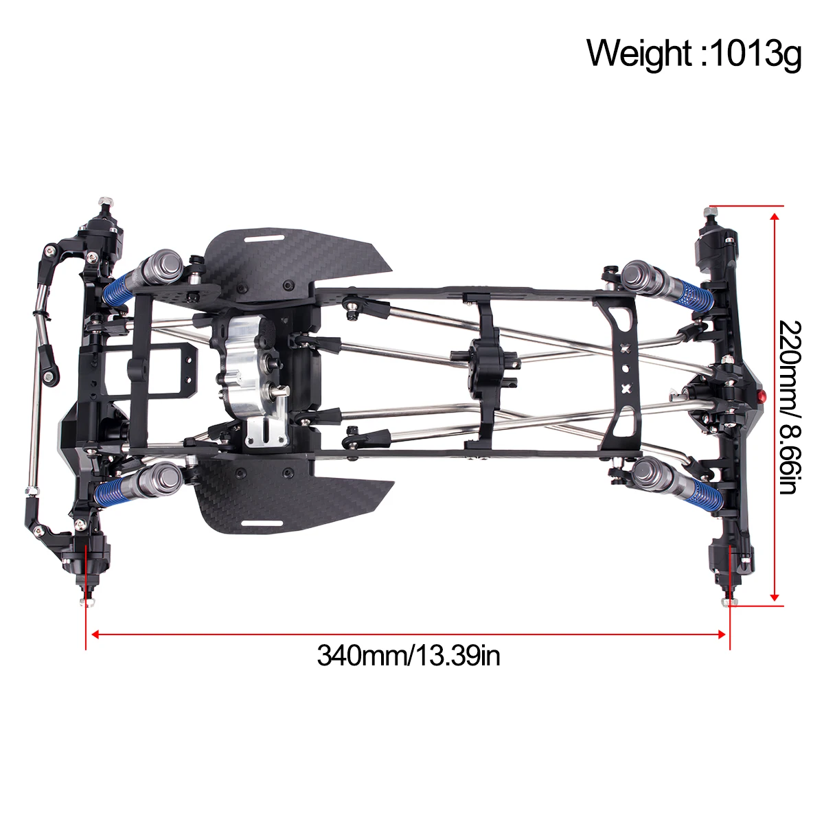 LCG Carbon Fiber Chassis Kit for 1/10 Cheater Rigs – Low CG High Clearance Upgrade w/ Gearbox & Shocks view 3