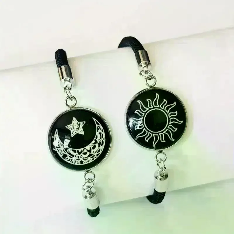 1 Pair Casual Accessory Sun Moon Pattern Couple Bracelet Luminous Adjustable Braided Bracelet Punk Rope Bracelet Couple Wear