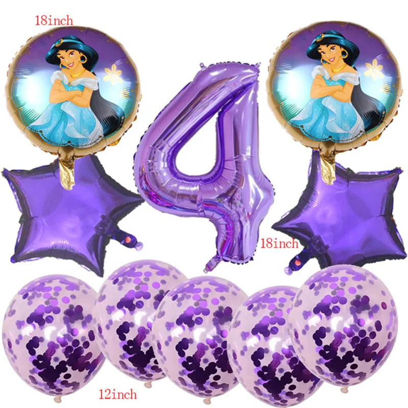 Disney Balloon 10PCS Cartoon Jasmine Princess Purple Children\'s Gift Digital First Year Party Decoration Baby Shower Toy