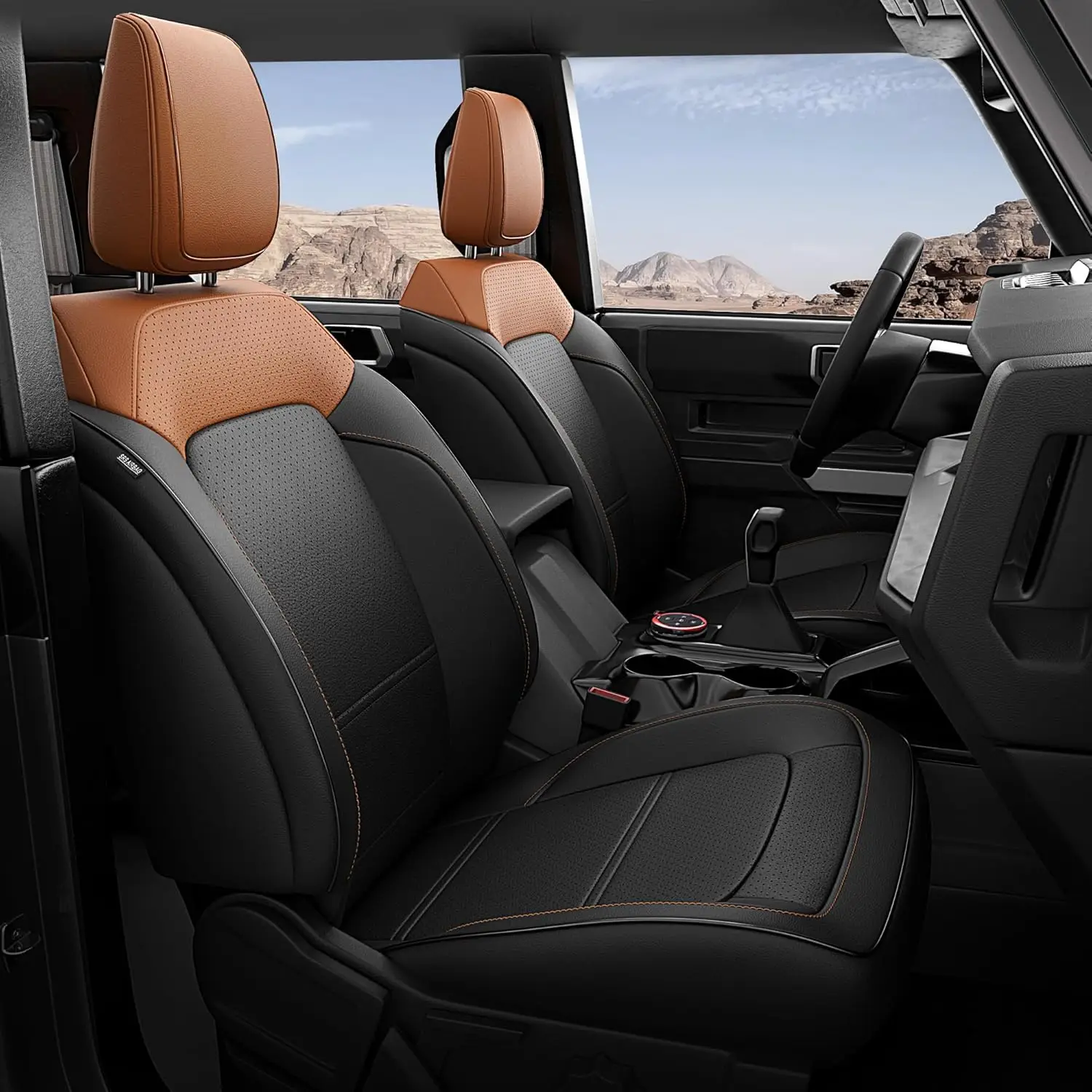 Car Seat Covers for 2021 - 2026 4 - Door Model, Breathable Leather, Black & Brown - 1:1 Customized Fit with Rear Cup Holder