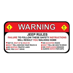 1 Piece 13cm X 6.3cm For Jeep Rules Warning Decal Sticker Wrangler Sahara Funny Vinyl Waterproof Car Styling