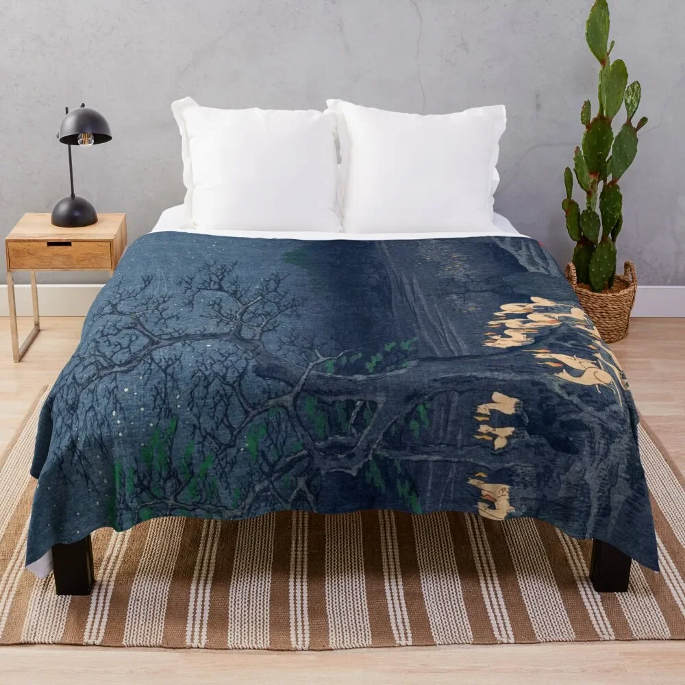

Foxes at Night Shrine Vintage Ukiyo-e Japanese Art Throw Blanket Thermals For Travel Beach Blankets