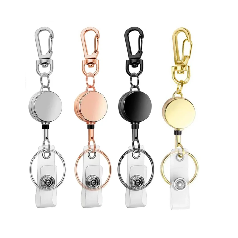 4pcs Retractable Badge Holder Retractable Alloy Badge Reel Round Badge Holder Metallic For Staff Pass Security Check Conferences