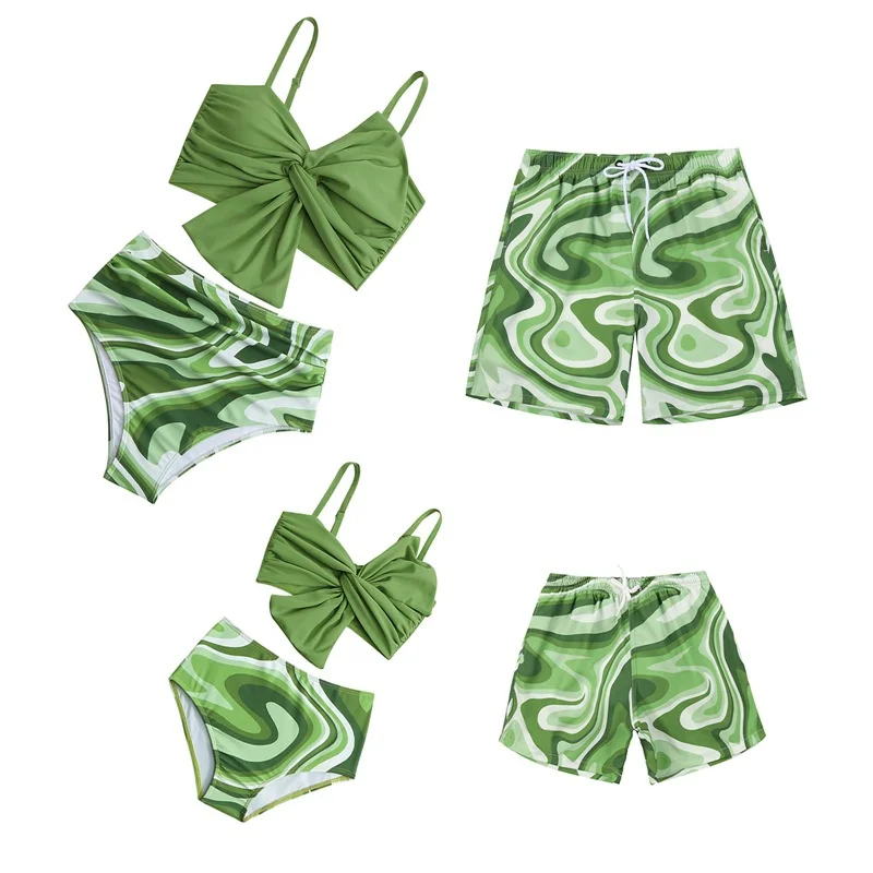 Nuevos conjuntos de trajes de baño familiares, trajes de Bikini para mamá y yo, pantalones cortos de baño para padre e hijo, trajes de baño a juego para playa para madre e hija, 2 uds.