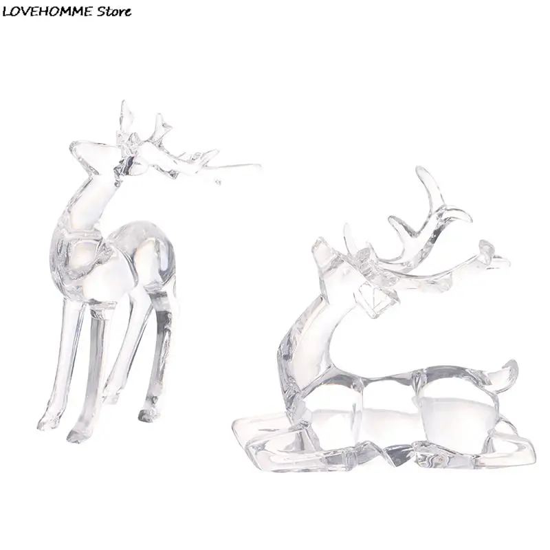 1Pc Crystal Deer Figurines Desktop Ornament Room Decor Transparent Elk Reindeer Sculpture Home Office Decoration