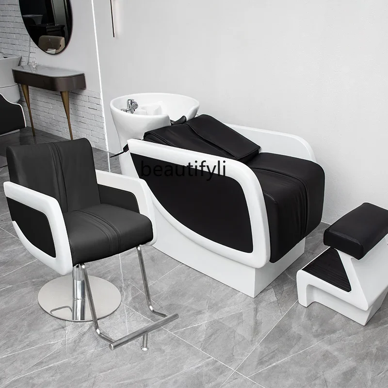 Lying Half Ceramic Basin Electric Massage Shampoo Bed for Hair Salon Flushing Bed Barber Shop Shampoo Bed