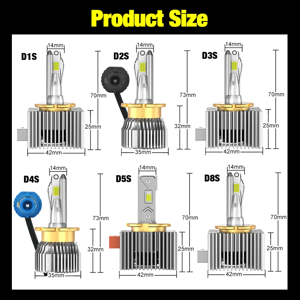 2 قطعة D1s D2s D8s المصابيح الأمامية Led 6000K 30000lm النحاس أنبوب سيارة ضوء توربو مصباح التوصيل والتشغيل مكان للعامل #6