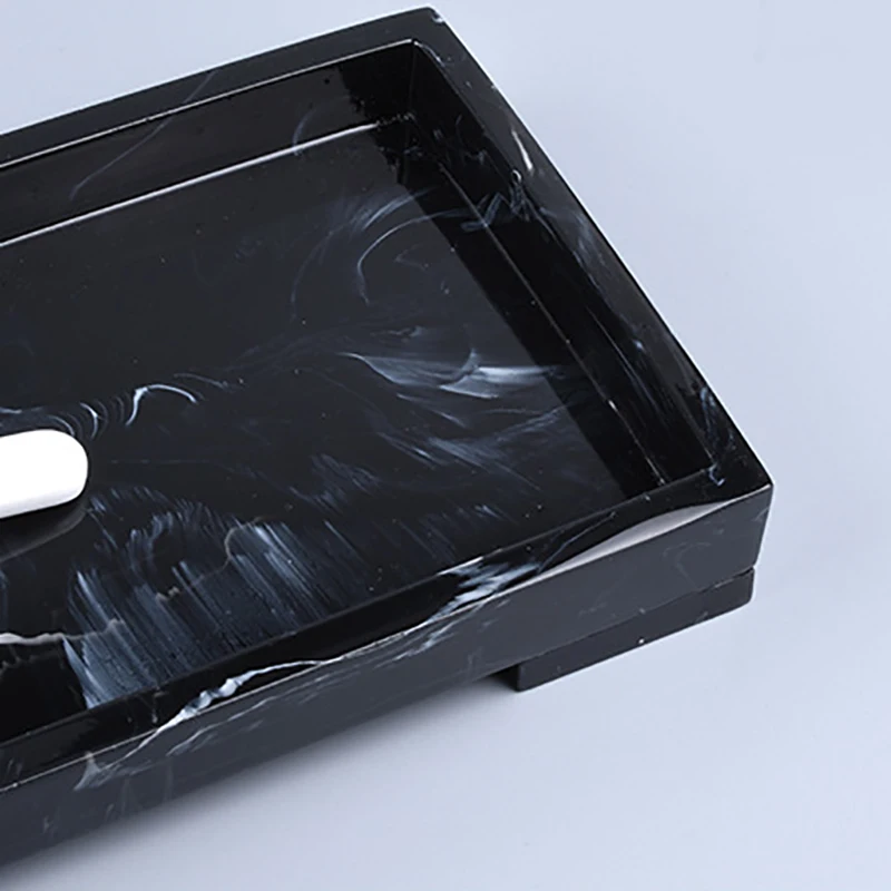 صينية الغرور السوداء للحمام، صينية تخزين خزان المرحاض، صينية تزيين حجر الرخام للمنزل الجديد، صينية تنظيم لـ