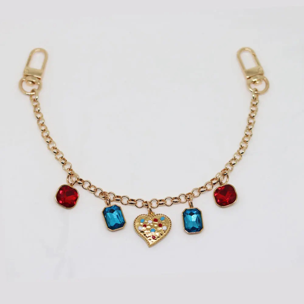 Hand Wrist Strap phone charm lanyar Golden Metal keychain bag charm decoration bag extended red green diamond heart shape