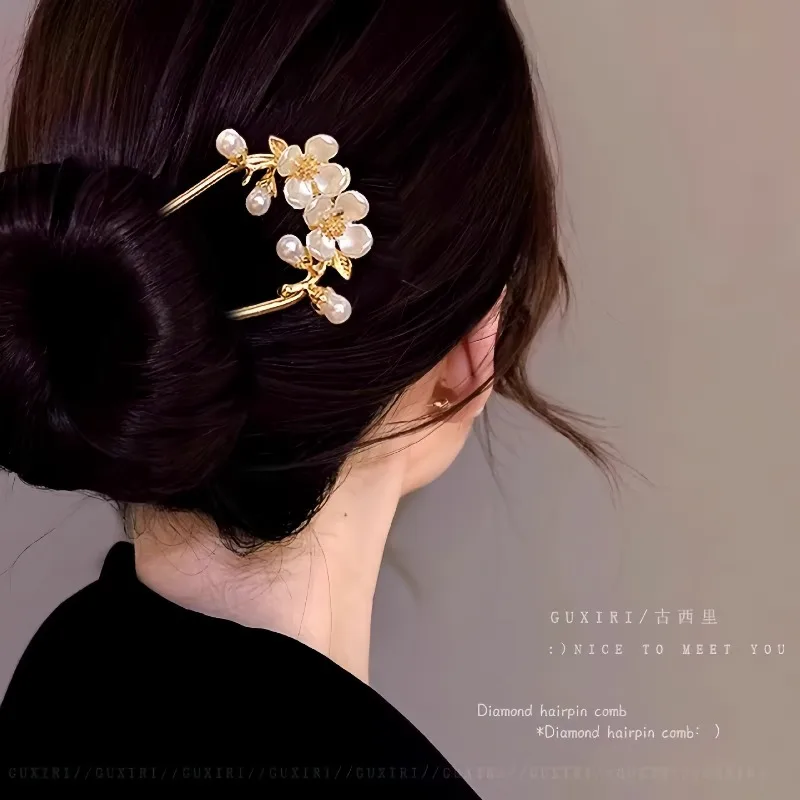 دبوس شعر لؤلؤي على شكل حرف U للنساء دبوس شعر أوبدو لظهر الرأس مع إكسسوار على الطراز الصيني الجديد على الطراز القديم #2