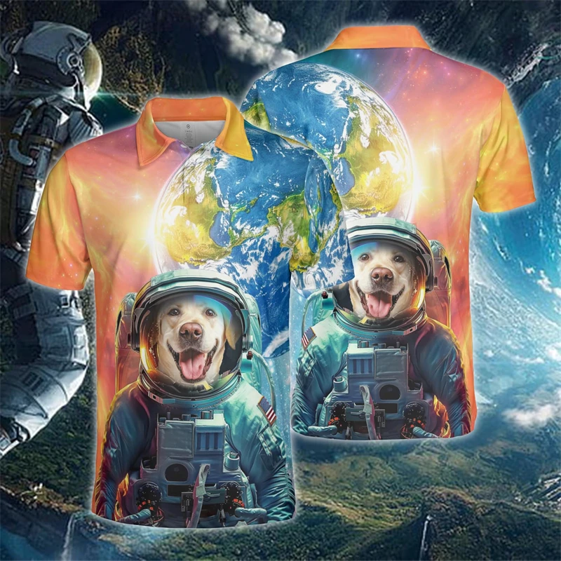 

Funny Husky Astronaut Graphic Polo Shirts For Men Clothes Earth Beagle Short Sleeve Harajuku Fashion Design POLO Shirt Y2K Tops